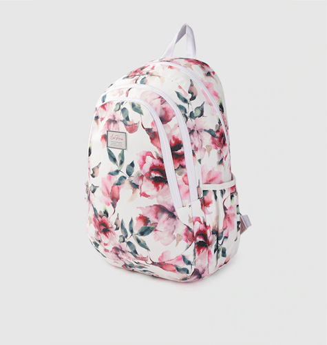 Women White & Pink Floral Print 13 Inch Laptop Backpack